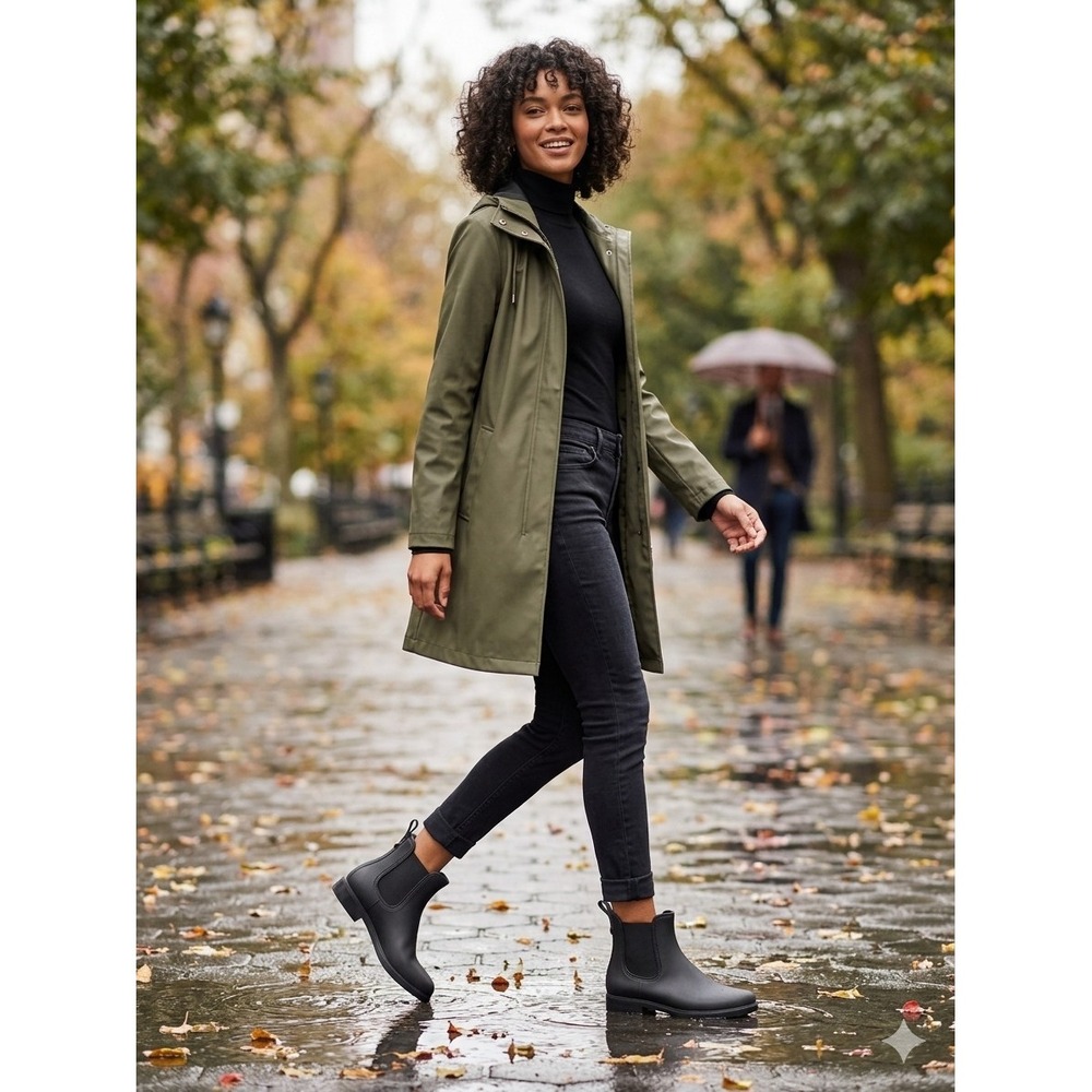 Sam Edelman 7 Black Matte Tinsley Chelsea Rain Boots Waterproof Weatherproof